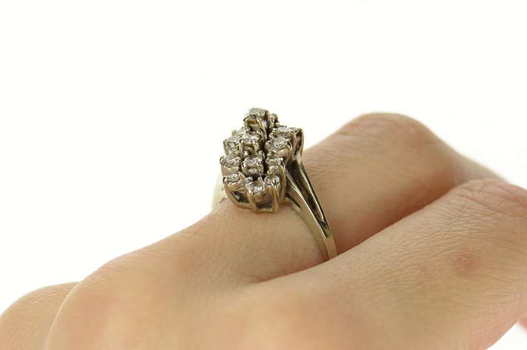 14K White Gold 0.76 Ctw Diamond Wavy Cluster Retro Bypass Ring
