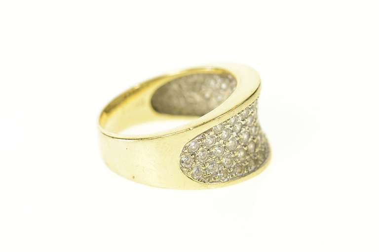 14K Yellow Gold Pave Curved CZ Encrusted Statement Band Ring
