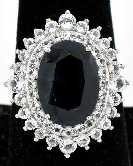 Abyssal Midnight Oval Diamond Cut & White Sapphire Ring in Sterling Silver