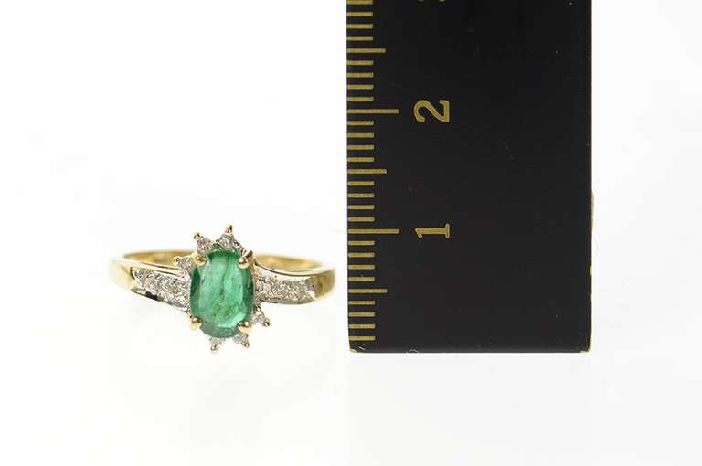 14K Yellow Gold Oval Emerald Diamond Halo Bypass Ring