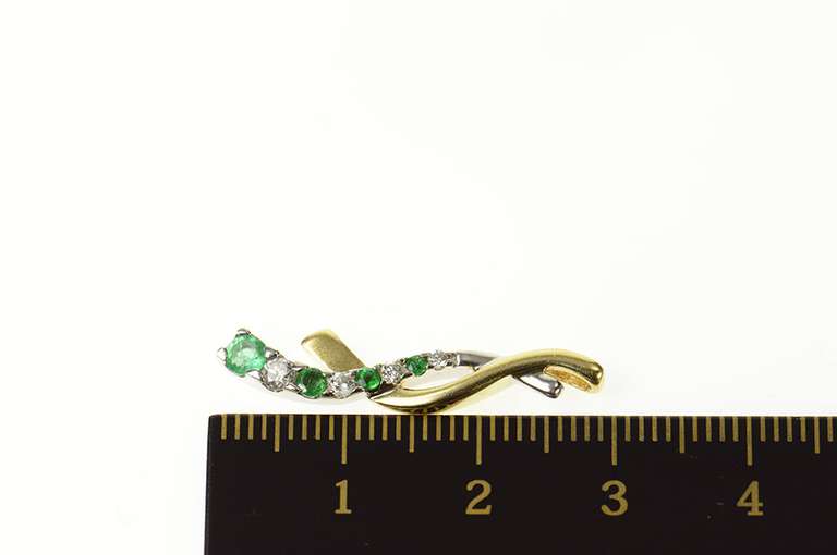 10K Yellow Gold Two Tone Emerald Diamond Wavy Statement Pendant