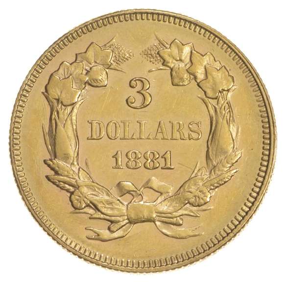 1881 $3.00 Indian Princess Head Gold Piece