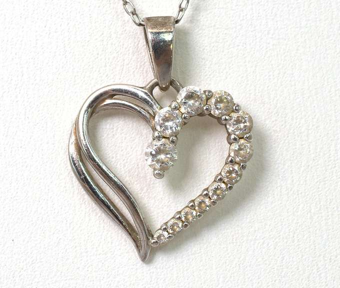 Cute CZ Heart Necklace in Sterling Silver
