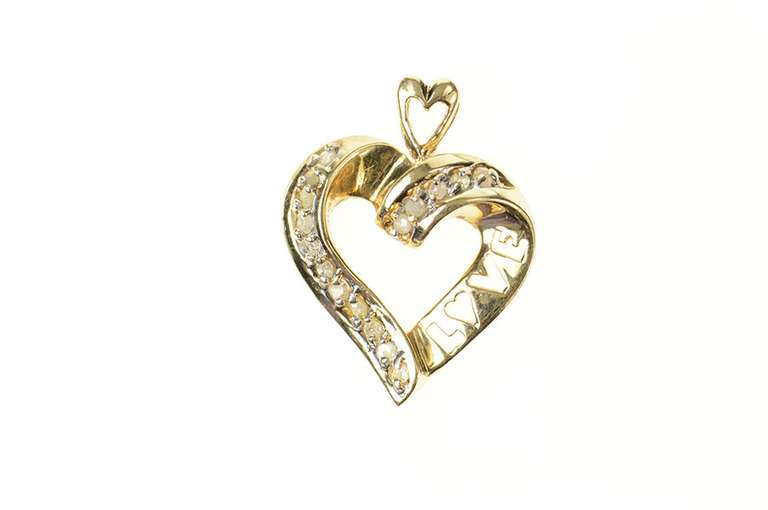 10K Yellow Gold Love Word Diamond Heart Love Symbol Pendant