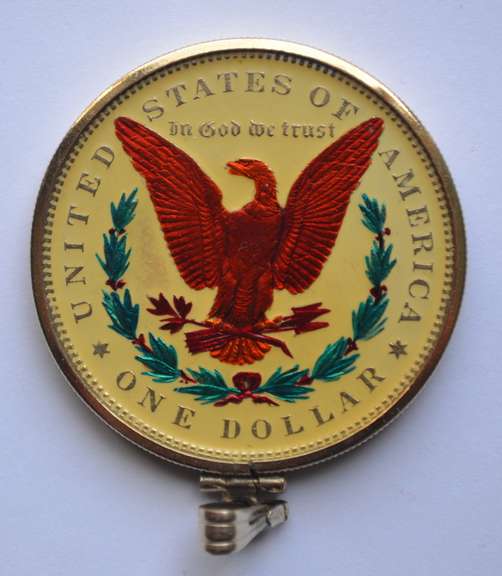 1883 Enamel Morgan Dollar in a Gold Filled Bezel Set Pendant