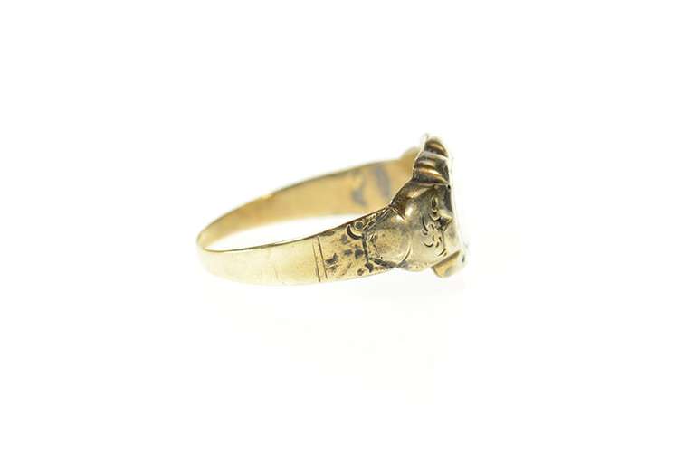 14K Yellow Gold Ornate Victorian Floral Monogram Statement Ring