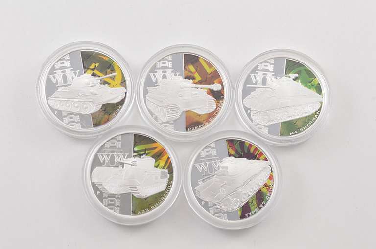 2010 Tuvalu $1 Tanks Of WWII 1 Oz Silver Proof - 5 Coin Set - Box/COA