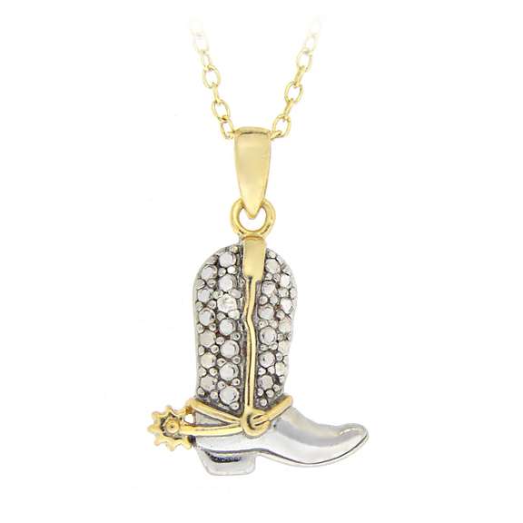 18k Gold over Sterling Silver Two-Tone Diamond Accent Cowboy Boot Necklace