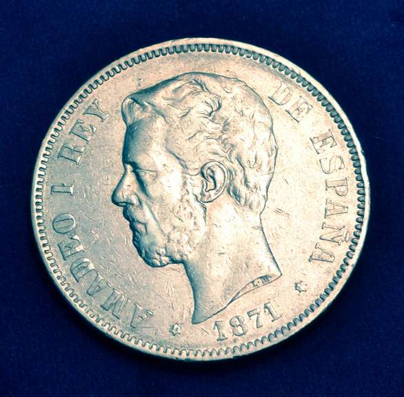 1871 Spain Coin 5 Pesetas Silver