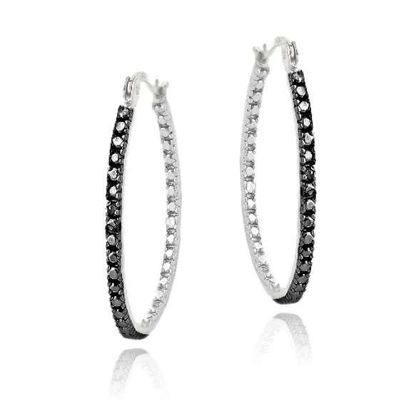 Black Diamond Accent 33mm Hoop Earrings