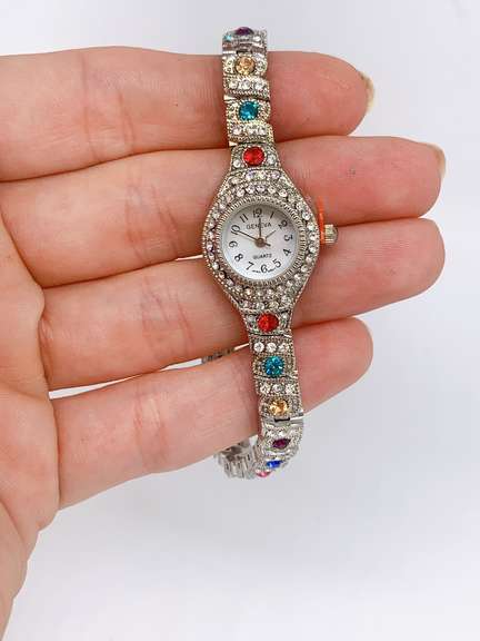 Ladies Geneva & Gemstone Watch, 18kt Gold Plated