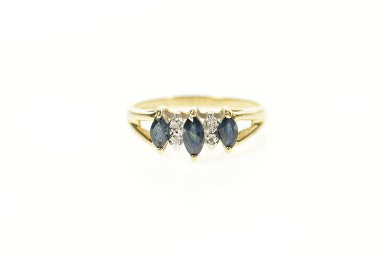 14K Yellow Gold Marquise Sapphire Diamond Accent Statement Ring