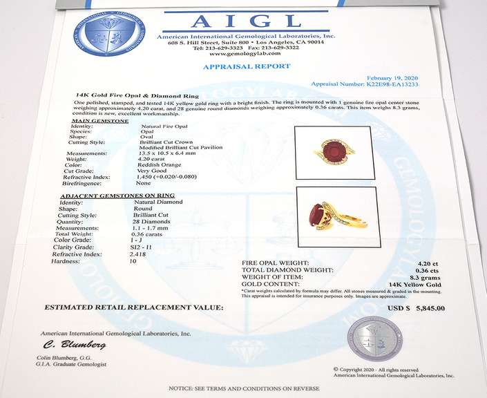 Marvelous Fire Opal & Diamond Ring, 14KT