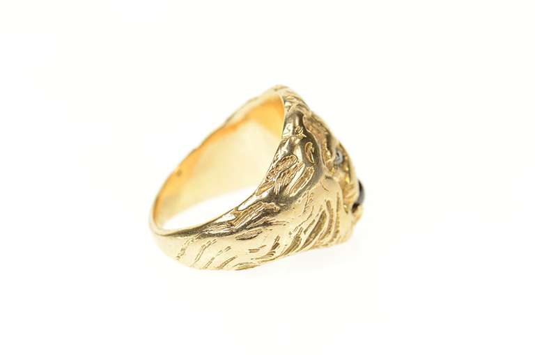 10K Yellow Gold Diamond Eyed Lion Ruby Statement Ring