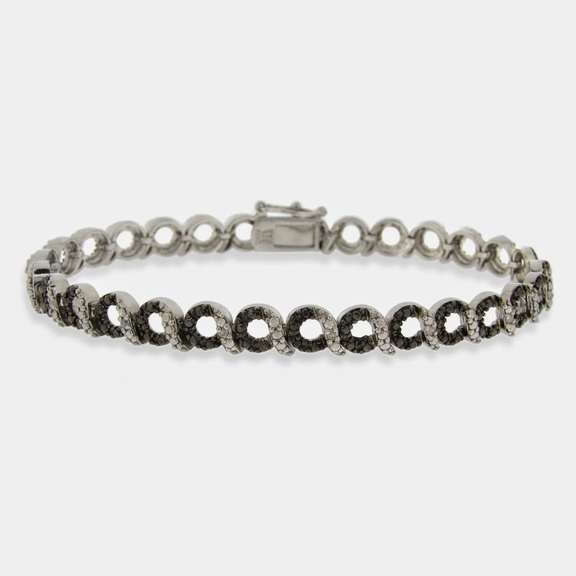 Sterling Silver Black Diamond Accent Circle and Bar Bracelet