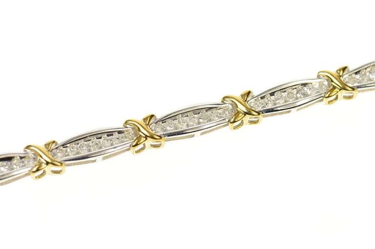 10K White Gold 0.97 Ctw Diamond Two Tone Tennis Bar Link Bracelet