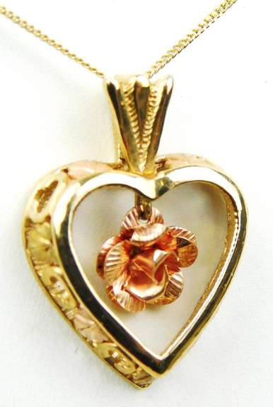 Vintage 10K 2-Tone Gold Heart & Rose Necklace