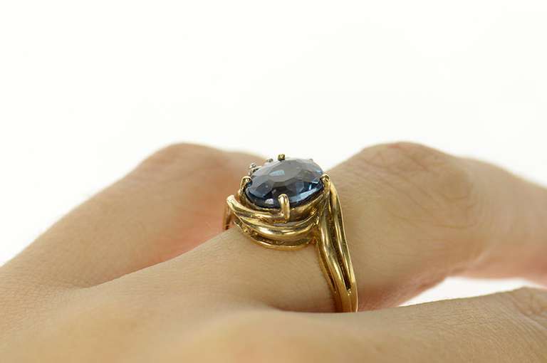 14K Yellow Gold Blue Topaz Diamond Accent Orante Bypass Ring