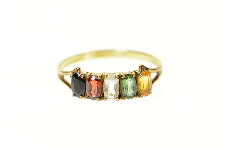 18K Yellow Gold Onyx Garnet CZ Tourmaline Citrine Band Ring
