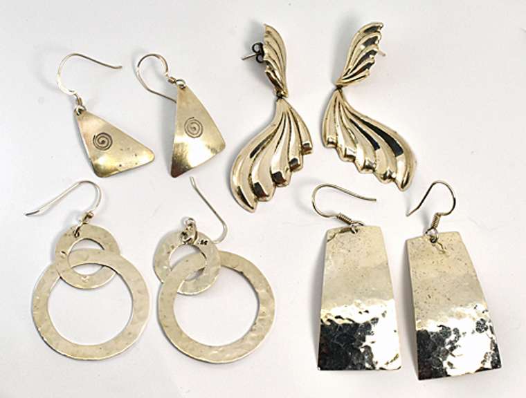 Four Pairs Sterling Dangle Earrings