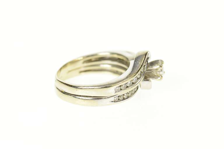 14K White Gold 0.59 Ctw Diamond Wavy Engagement Bridal Set RIng