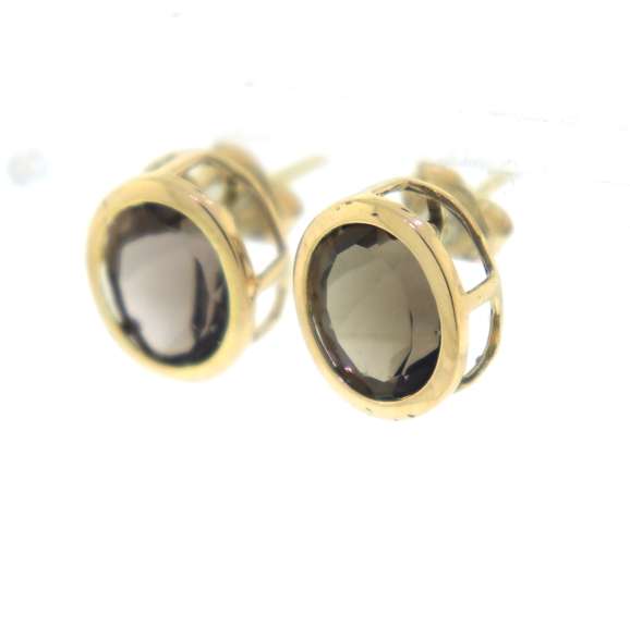 Amazing Bezel Set Oval Smokey Quartz Earrings