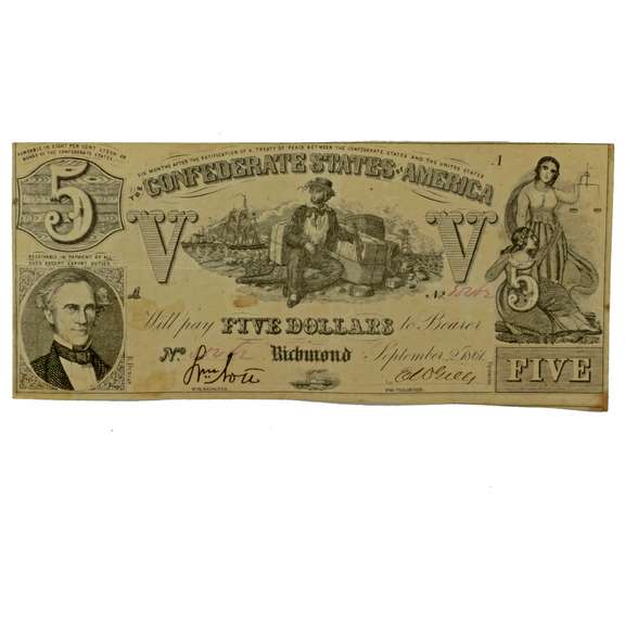 Early Sept 2 1861 Series $5 CSA Note