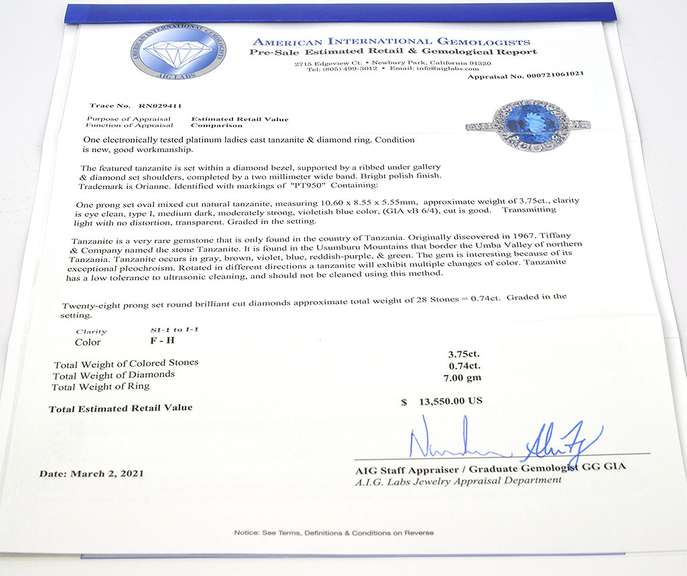 Pretty Tanzanite & Diamond Halo Ring in Platinum