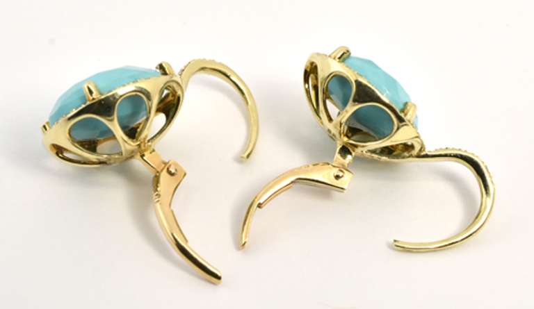 Stylish Turquoise & Diamond Earrings in 14K YG