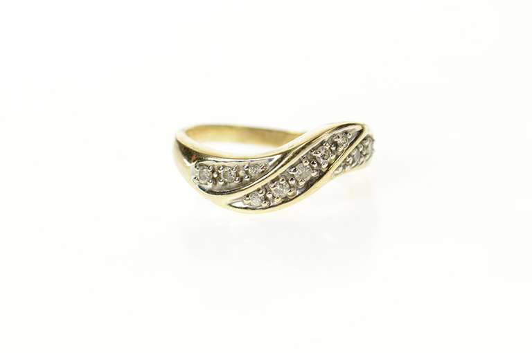 14K Yellow Gold Wavy Diamond Pave Curvy Statement Band Ring