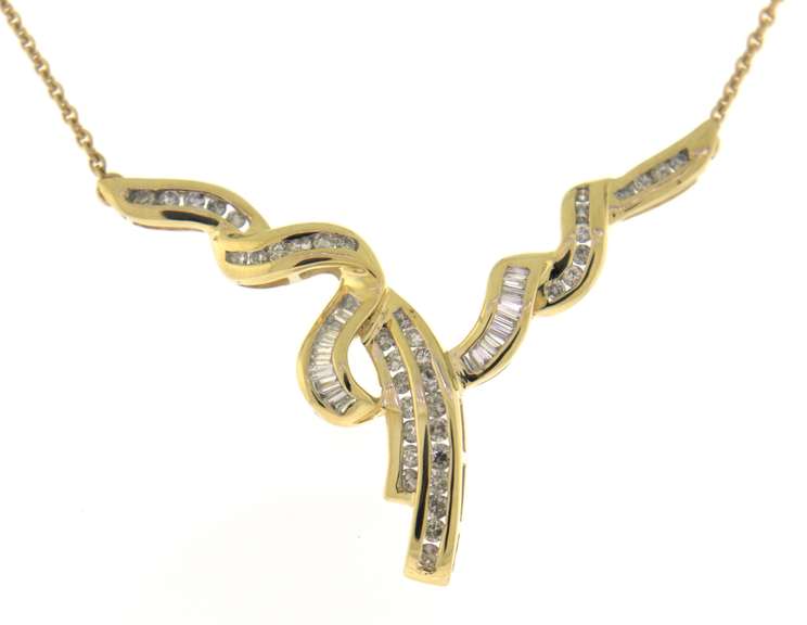 Sparkling Yellow Gold Diamond Swirl Necklace