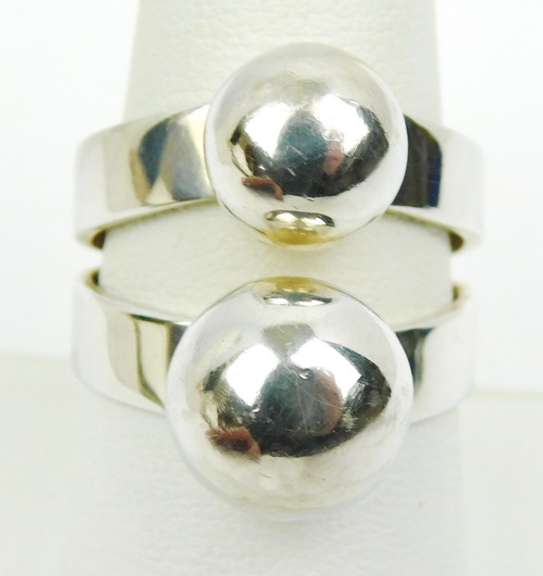 Wide Sterling Double Ball Ring, Size 10