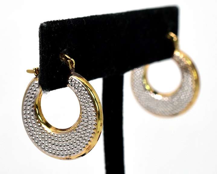 Eye-Catching Textured Hoop Earrings in 2-Tone Gold