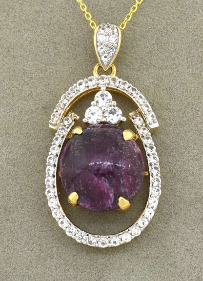 Stately Massive 12.00CTS Star Ruby & Sapphire Necklace In Vermeil