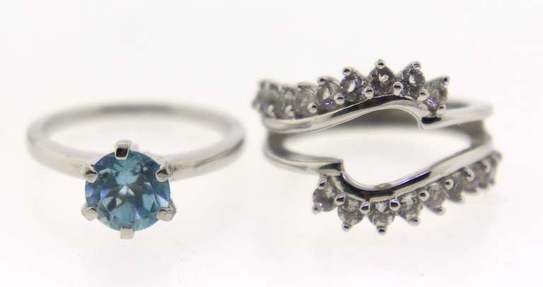Sterling Silver Blue Topaz and Cz Ring