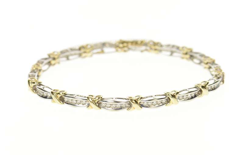 10K Yellow Gold 1.05 Ctw Diamond Two Tone Bar Link Tennis Bracelet