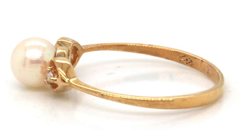 Delicate 14kt YG Pearl and Diamond Ring