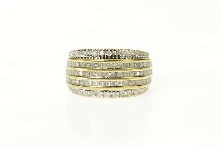 10K Yellow Gold 1.05 Ctw Tiered Diamond Row Statement Band Ring