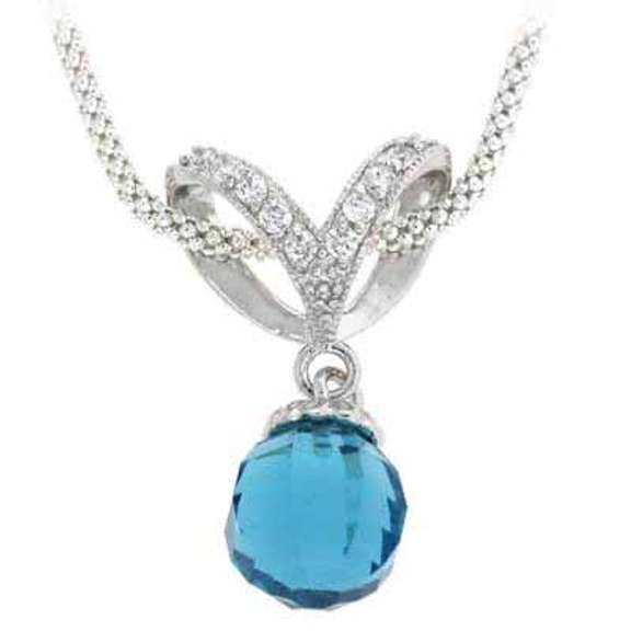Sterling Silver Briolette Aquamarine CZ Ball Drop Pendant