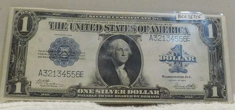 1923 Lg Size $1 Sil Cert, Gem Unc