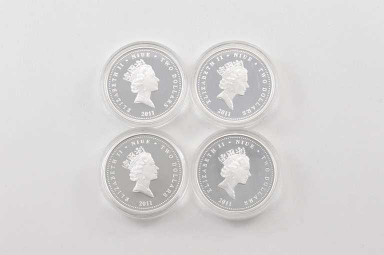 2011 Niue $2 1 Oz .999 Fine Silver - 4 Coin Set - Fancy Display & COA