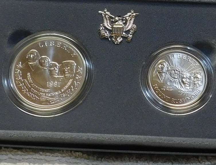 1991 Unc Mt. Rushmore 2 coin set, Sil