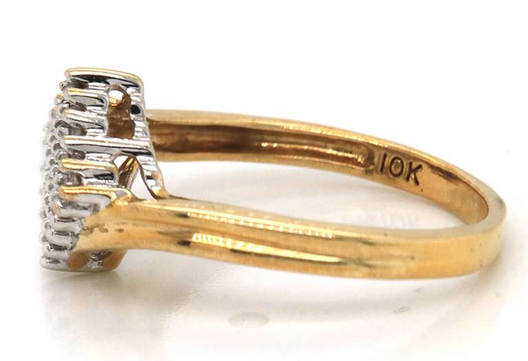 Contemporary 10kt YG Diamond Cluster Bypass Ring