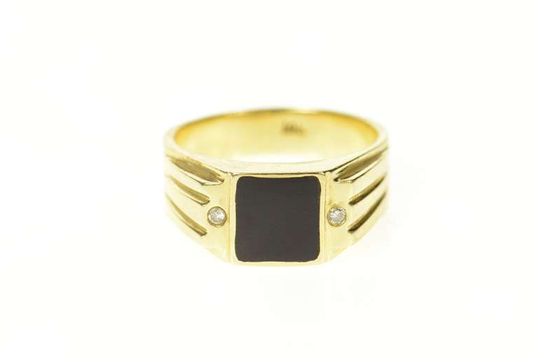 14K Yellow Gold Men's Black Onyx Diamond Accent Statement Ring