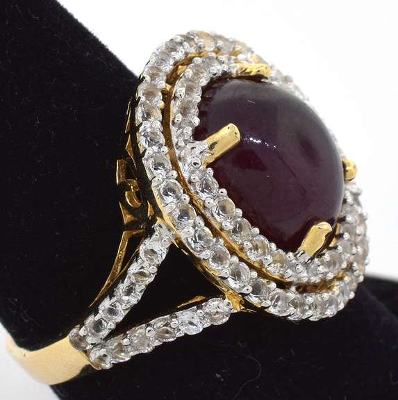 Absolutely Ravishing Massive 14.0CTS Cabochon Star Ruby & Topaz Ring in Vermeil
