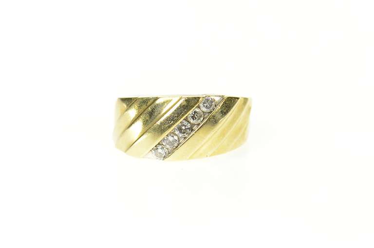 14K Yellow Gold Classic Diagonal Diamond Wedding Band Ring