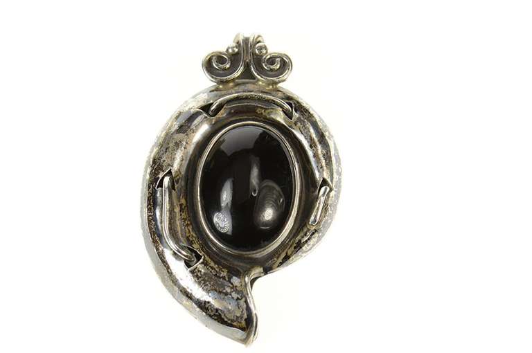 Sterling Silver Ornate Black Onyx Swirl Nautilus Statement Pendant