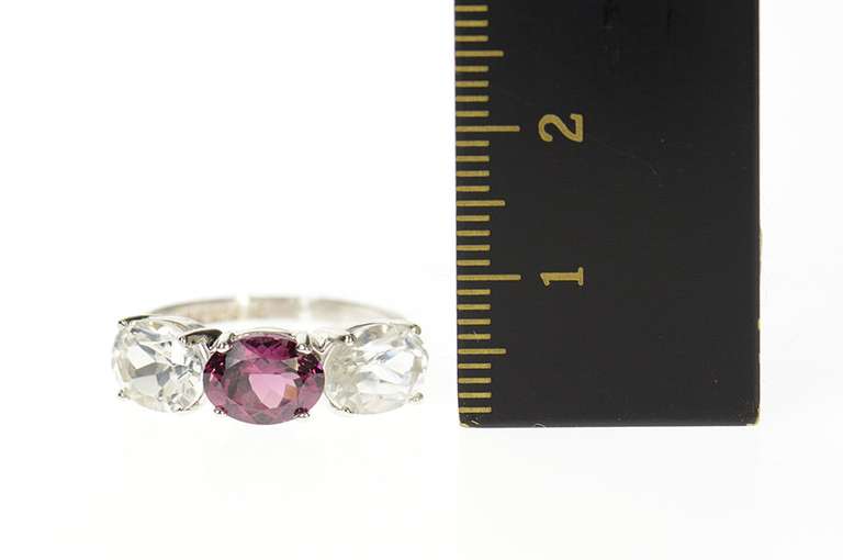 10K White Gold Three Stone Purple Tourmaline Cubic Zirconia Ring
