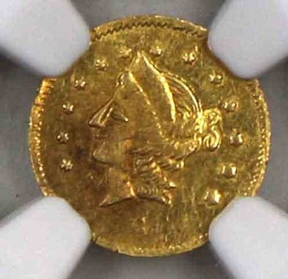 1869 Round Liberty Gold Ca Gold Half MS 62 NGC Holdered