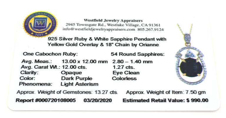 Stately Massive 12.00CTS Star Ruby & Sapphire Necklace In Vermeil